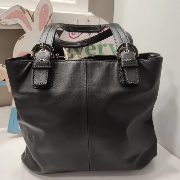 ๐ค Vintage EUC Coach Soho Leather North South Smooth Leather Tote Bag, Black - Picture 5 of 16